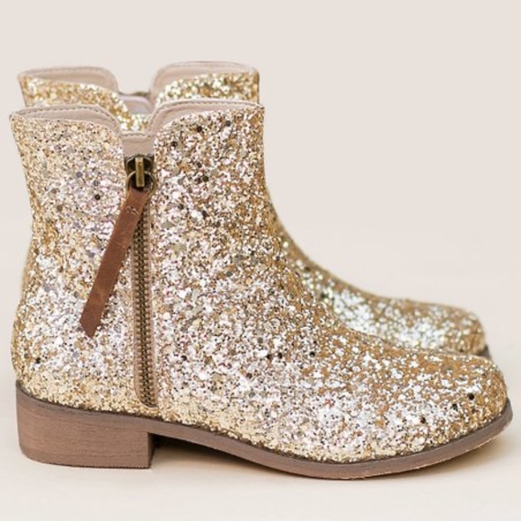 Joyfolie Kaitlin Gold Glitter Ankle Boots 8T - Picture 7 of 7